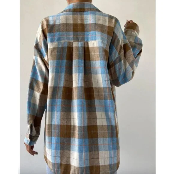 Boyfriend Drop Shoulder Plaid Blouse - Picture 2 of 6